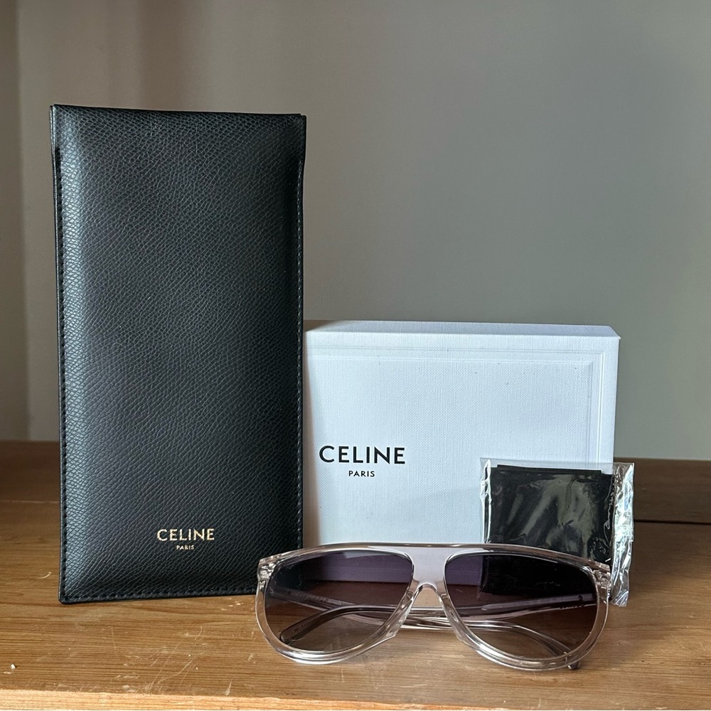 Celine CL40006F Oversized Aviator Sunglasses Clear Frame Brown Gradient Lens